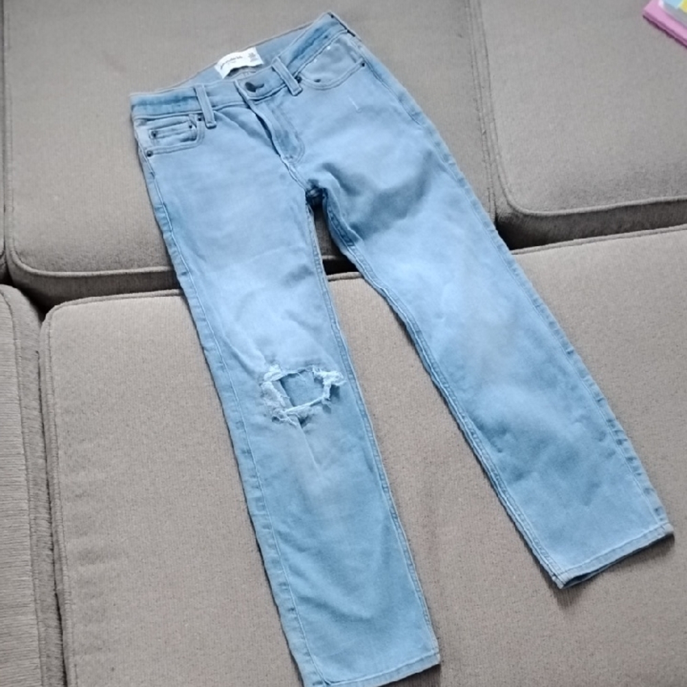 Girls Abercrombie & Fitch Light Blue Straight Denim Jeans, 7/8 Long Jeans